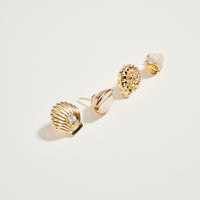 Gold Seashell & Conch Brooch Pin Set – Rhinestone Shell, Cowrie & Spiral Shell Statement Pins (4-Piece Coastal Collection)