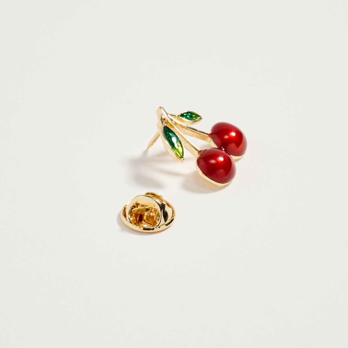 Gold Fruit Brooch Pin Set – Cherry, Lemon, Orange Slice & Apple Rhinestone Enamel Pins (4-Piece Statement Collection)