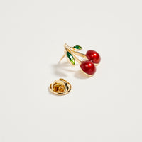 Gold Fruit Brooch Pin Set – Cherry, Lemon, Orange Slice & Apple Rhinestone Enamel Pins (4-Piece Statement Collection)