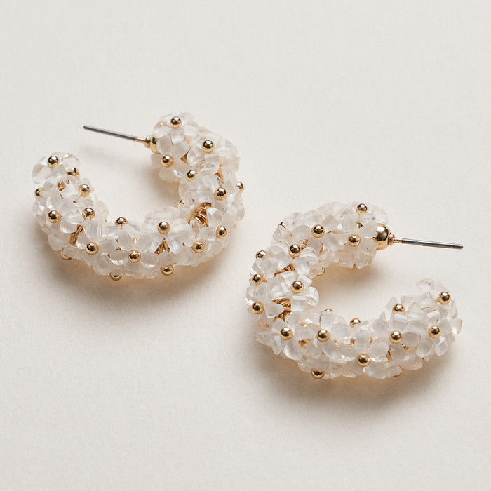 Crystal Flower Hoop Earrings | Gold Beaded Hoops