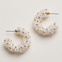 Crystal Flower Hoop Earrings | Gold Beaded Hoops