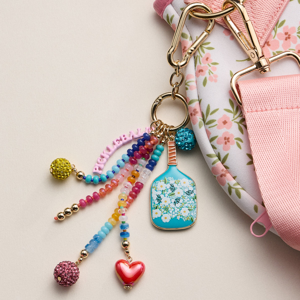 Colorful Pickleball Paddle Keychain – Beaded Bag Charm