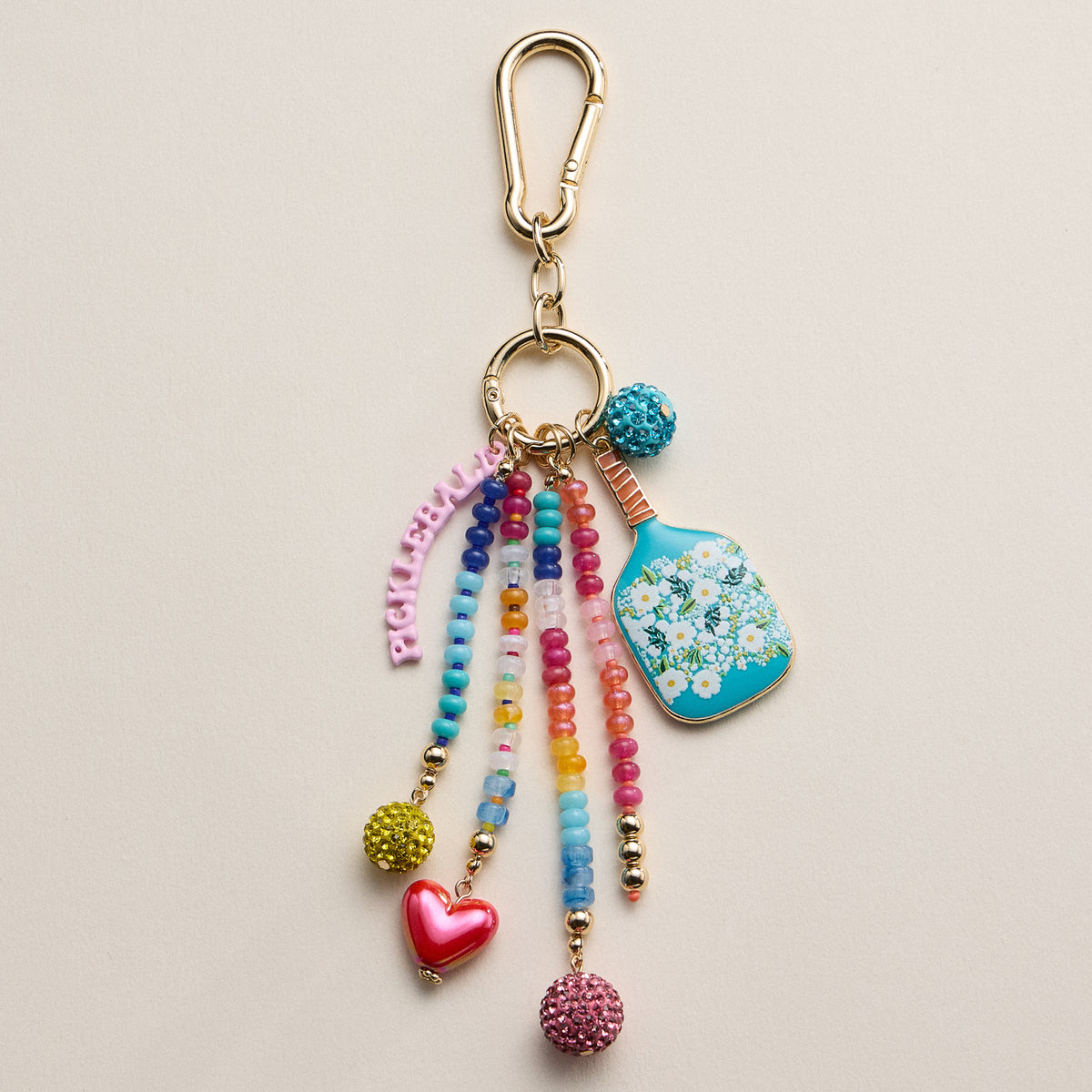 Colorful Pickleball Paddle Keychain – Beaded Bag Charm