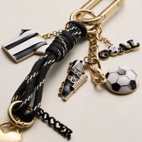 Soccer Charm Keychain with Black & White Enamel Charms – Sports Bag Accessory