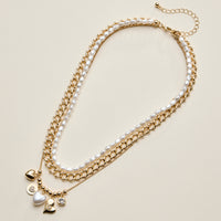 Layered Pearl Heart Necklace for Women – Mixed Chain Necklace with Heart Charms