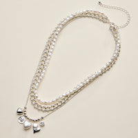 Layered Pearl Heart Necklace for Women – Mixed Chain Necklace with Heart Charms