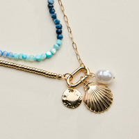 Gold Shell Charm Layered Beaded Necklace