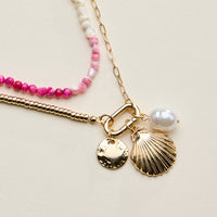 Gold Shell Charm Layered Beaded Necklace
