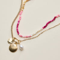 Gold Shell Charm Layered Beaded Necklace