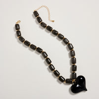 Colorful Beaded Heart Necklace – Multi-Color Barrel Bead Statement Necklace for Women