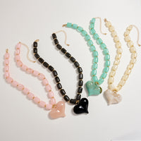 Colorful Beaded Heart Necklace – Multi-Color Barrel Bead Statement Necklace for Women