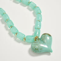 Colorful Beaded Heart Necklace – Multi-Color Barrel Bead Statement Necklace for Women