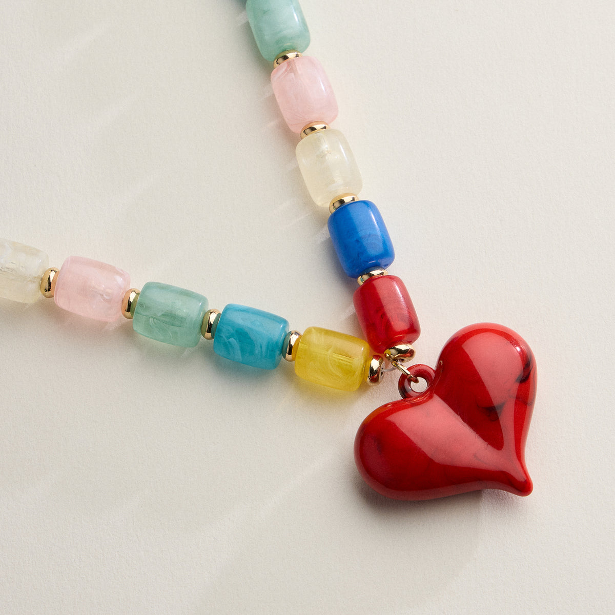 Colorful Beaded Heart Necklace – Multi-Color Barrel Bead Statement Necklace for Women