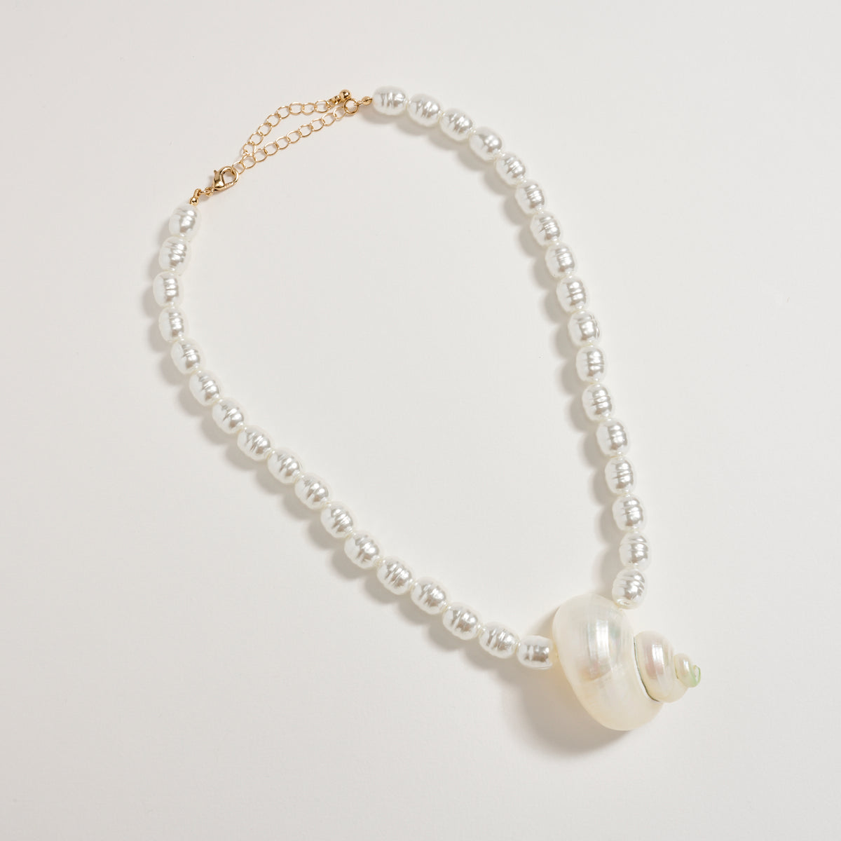 Freshwater Pearl Strand Necklace with Iridescent Shell Pendant – Gold Clasp Adjustable Statement Necklace