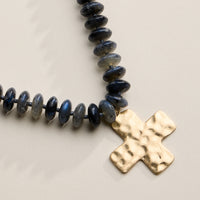 Beaded Cross Pendant Necklace for Women – Colorful Bead Necklace with Gold Cross Charm