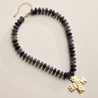 Beaded Cross Pendant Necklace for Women – Colorful Bead Necklace with Gold Cross Charm