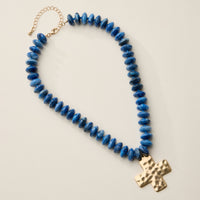 Beaded Cross Pendant Necklace for Women – Colorful Bead Necklace with Gold Cross Charm