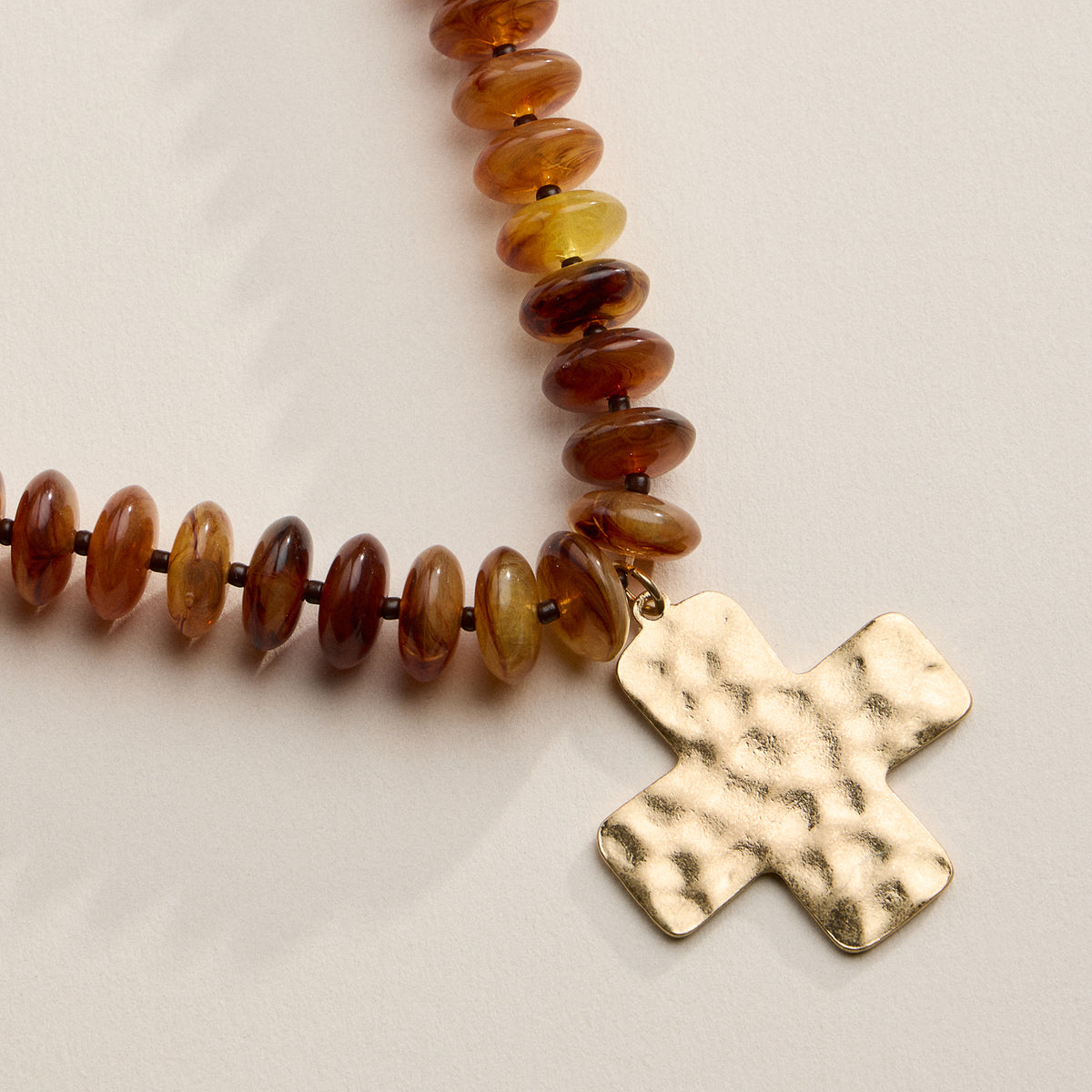 Beaded Cross Pendant Necklace for Women – Colorful Bead Necklace with Gold Cross Charm