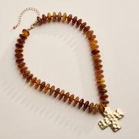Beaded Cross Pendant Necklace for Women – Colorful Bead Necklace with Gold Cross Charm
