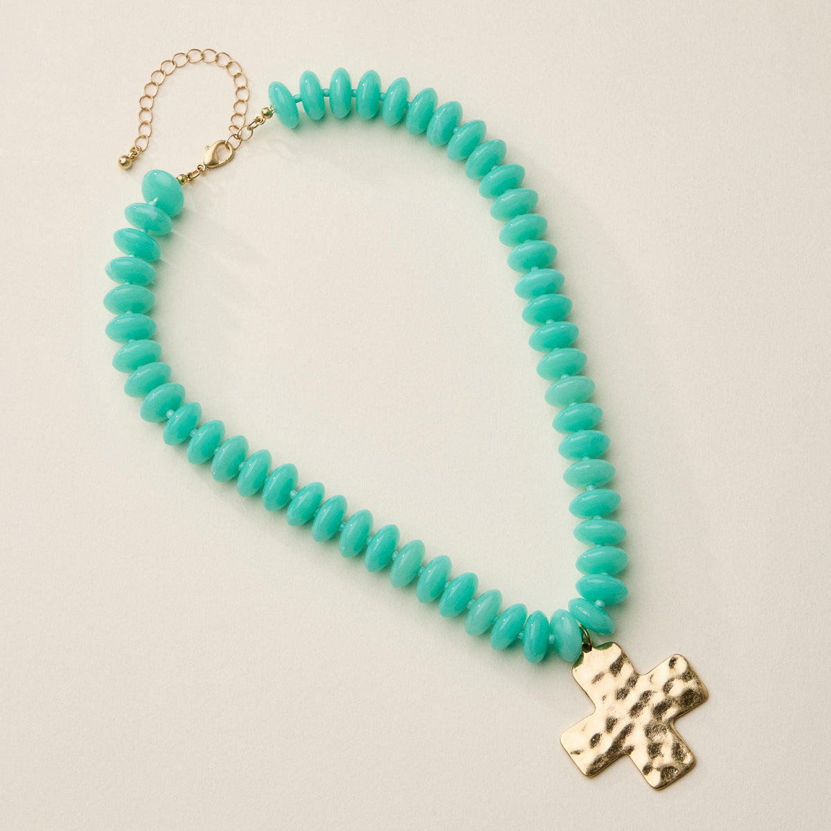 Beaded Cross Pendant Necklace for Women – Colorful Bead Necklace with Gold Cross Charm