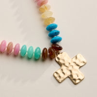 Beaded Cross Pendant Necklace for Women – Colorful Bead Necklace with Gold Cross Charm