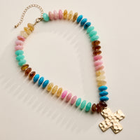 Beaded Cross Pendant Necklace for Women – Colorful Bead Necklace with Gold Cross Charm