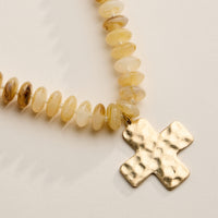 Beaded Cross Pendant Necklace for Women – Colorful Bead Necklace with Gold Cross Charm