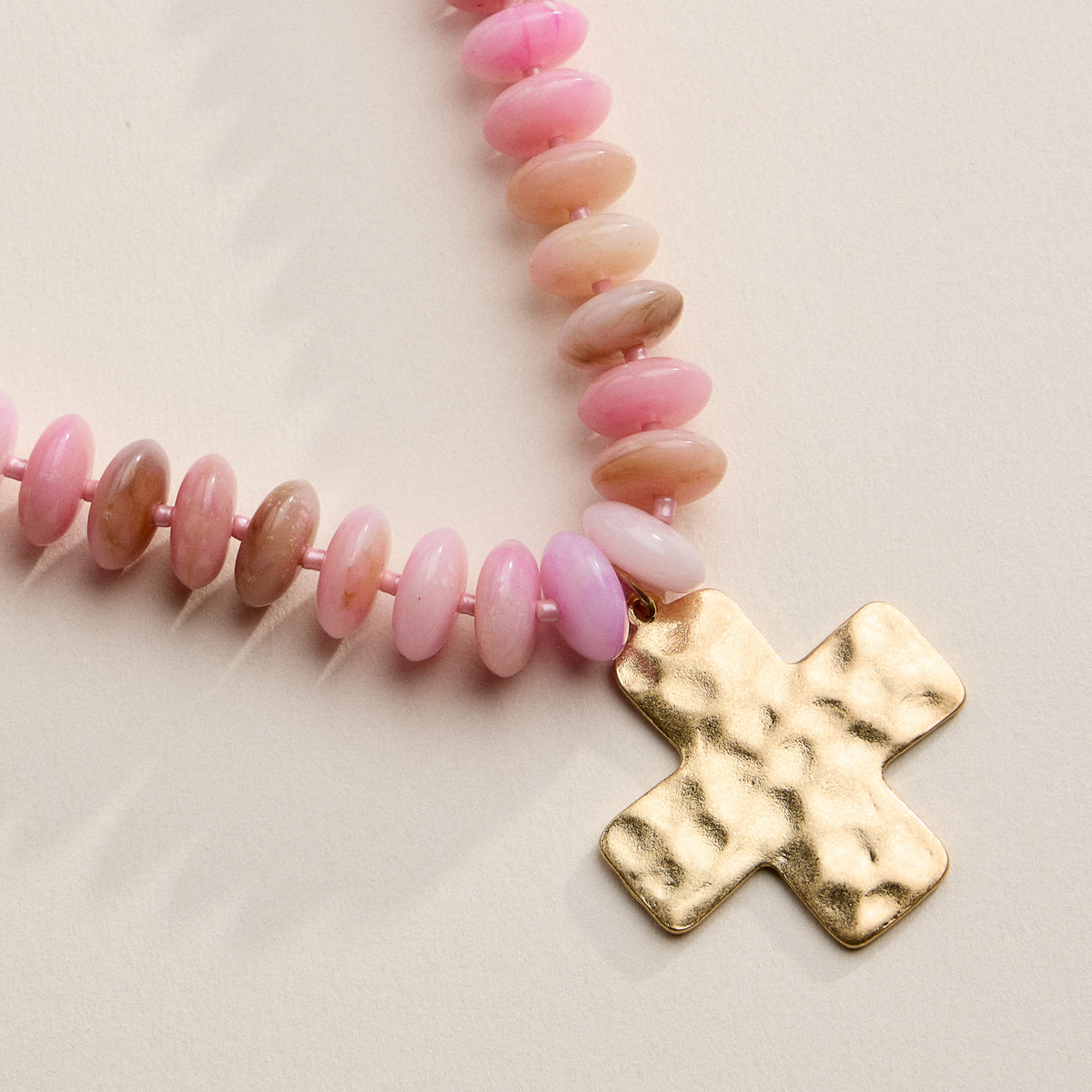 Beaded Cross Pendant Necklace for Women – Colorful Bead Necklace with Gold Cross Charm