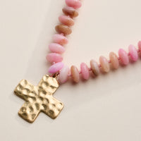 Beaded Cross Pendant Necklace for Women – Colorful Bead Necklace with Gold Cross Charm