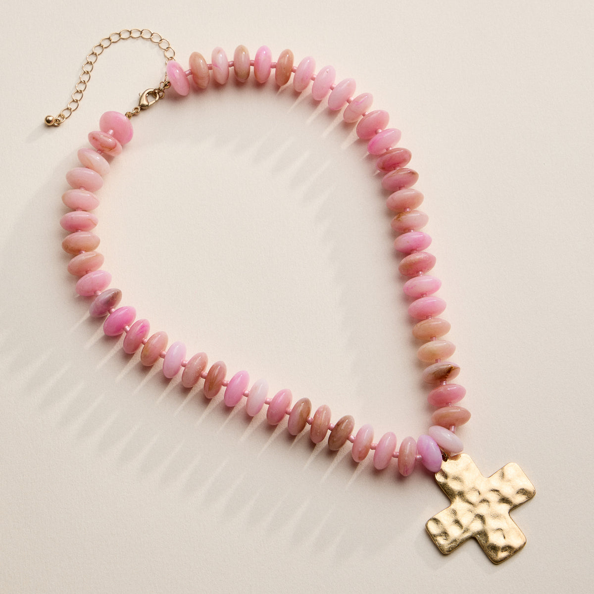 Beaded Cross Pendant Necklace for Women – Colorful Bead Necklace with Gold Cross Charm