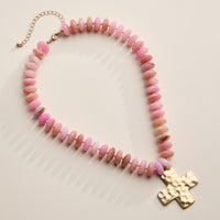 Beaded Cross Pendant Necklace for Women – Colorful Bead Necklace with Gold Cross Charm