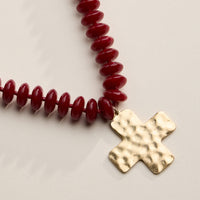 Beaded Cross Pendant Necklace for Women – Colorful Bead Necklace with Gold Cross Charm