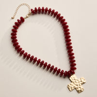 Beaded Cross Pendant Necklace for Women – Colorful Bead Necklace with Gold Cross Charm