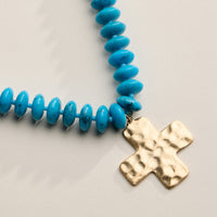 Beaded Cross Pendant Necklace for Women – Colorful Bead Necklace with Gold Cross Charm