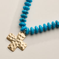 Beaded Cross Pendant Necklace for Women – Colorful Bead Necklace with Gold Cross Charm