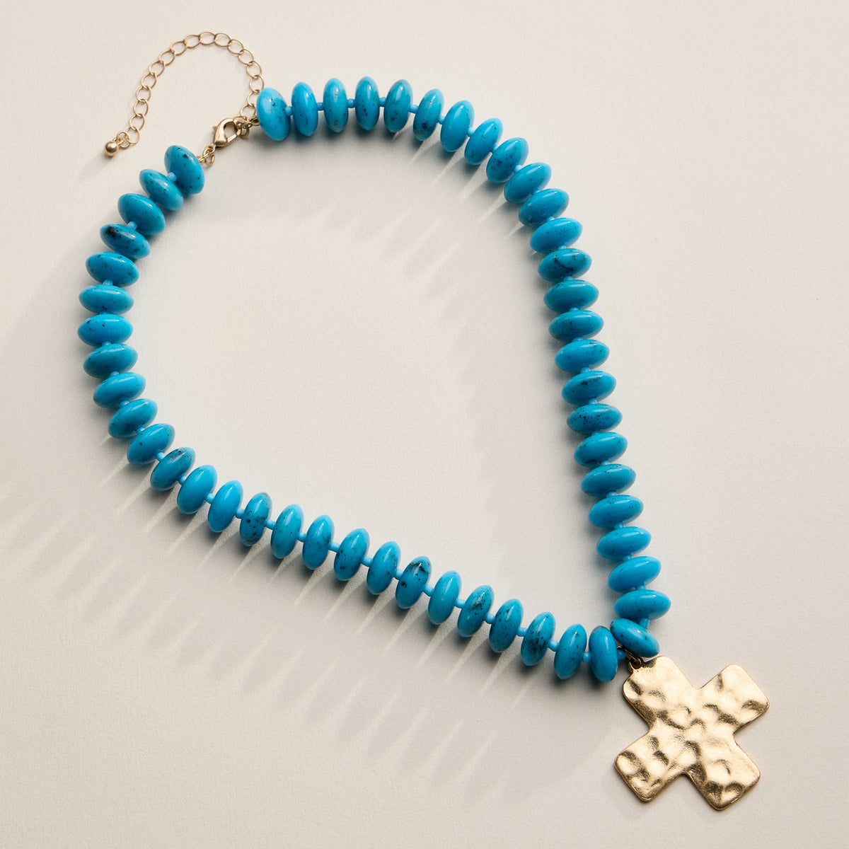 Beaded Cross Pendant Necklace for Women – Colorful Bead Necklace with Gold Cross Charm