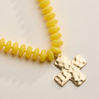 Beaded Cross Pendant Necklace for Women – Colorful Bead Necklace with Gold Cross Charm