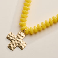 Beaded Cross Pendant Necklace for Women – Colorful Bead Necklace with Gold Cross Charm