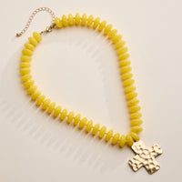Beaded Cross Pendant Necklace for Women – Colorful Bead Necklace with Gold Cross Charm