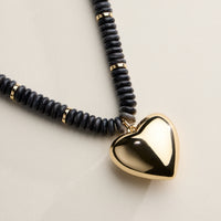 Gold Heart Pendant Beaded Necklace – Colorful Stone Choker with Adjustable Chain