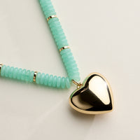 Gold Heart Pendant Beaded Necklace – Colorful Stone Choker with Adjustable Chain