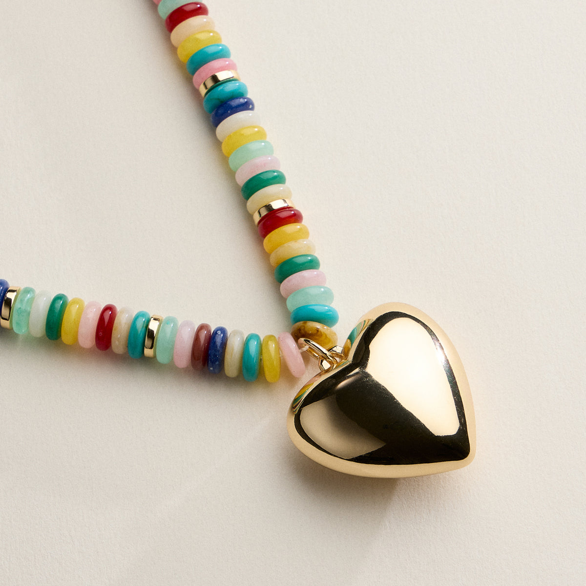 Gold Heart Pendant Beaded Necklace – Colorful Stone Choker with Adjustable Chain