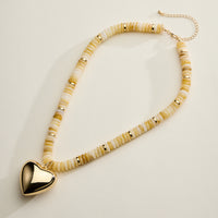 Gold Heart Pendant Beaded Necklace – Colorful Stone Choker with Adjustable Chain