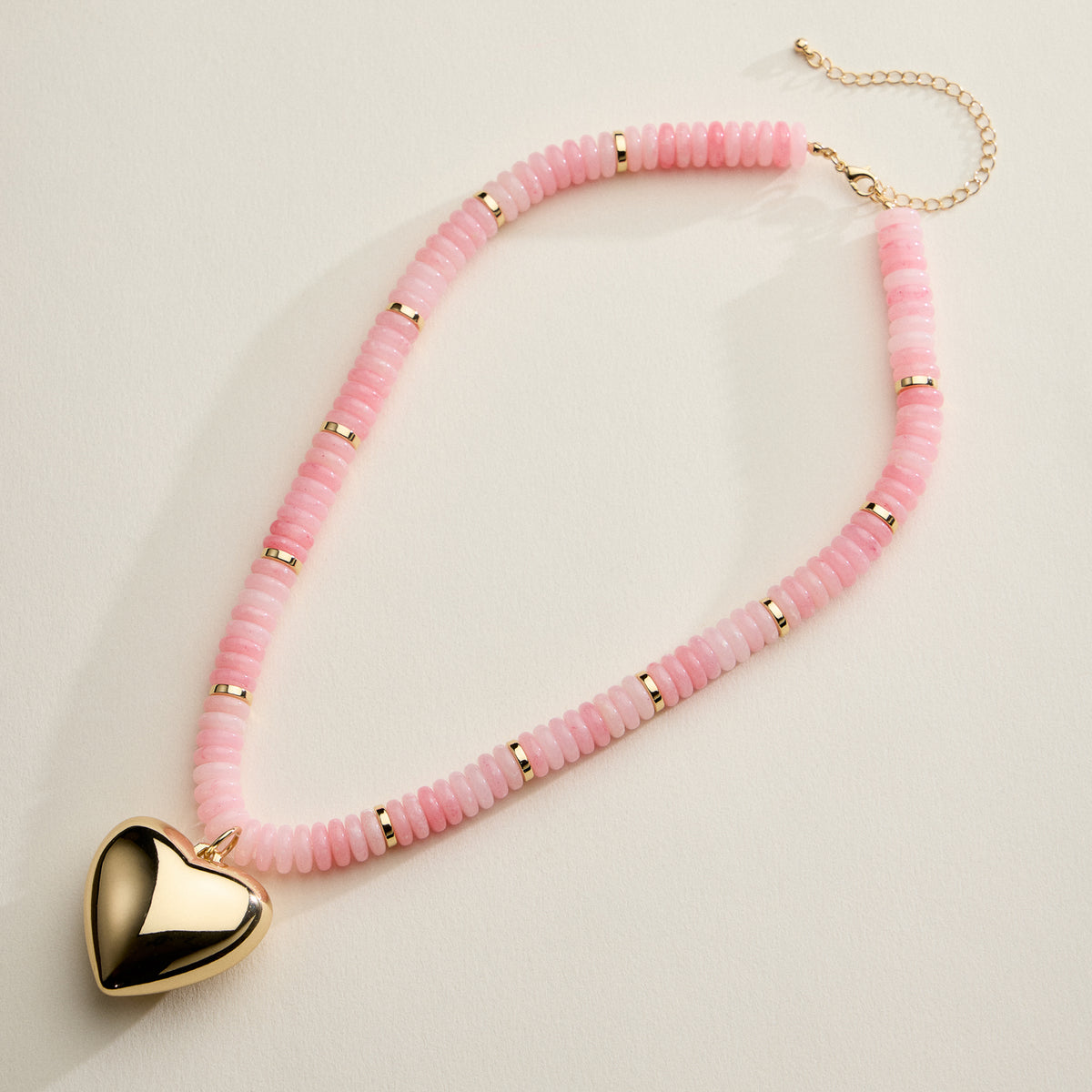 Gold Heart Pendant Beaded Necklace – Colorful Stone Choker with Adjustable Chain