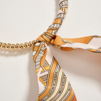 Gold Beaded Necklace with Silk Scarf Tie – Adjustable Chain Statement Neck Piece for Women