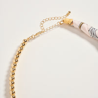 Gold Beaded Necklace with Silk Scarf Tie – Adjustable Chain Statement Neck Piece for Women