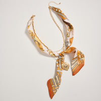 Gold Heart Pendant Scarf Necklace – Silk Tie Chain Necklace with Vintage Heart Charm