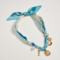 Blue Ocean Charm Scarf Necklace – Gold Shell & Pearl Pendant Tie Necklace for Women