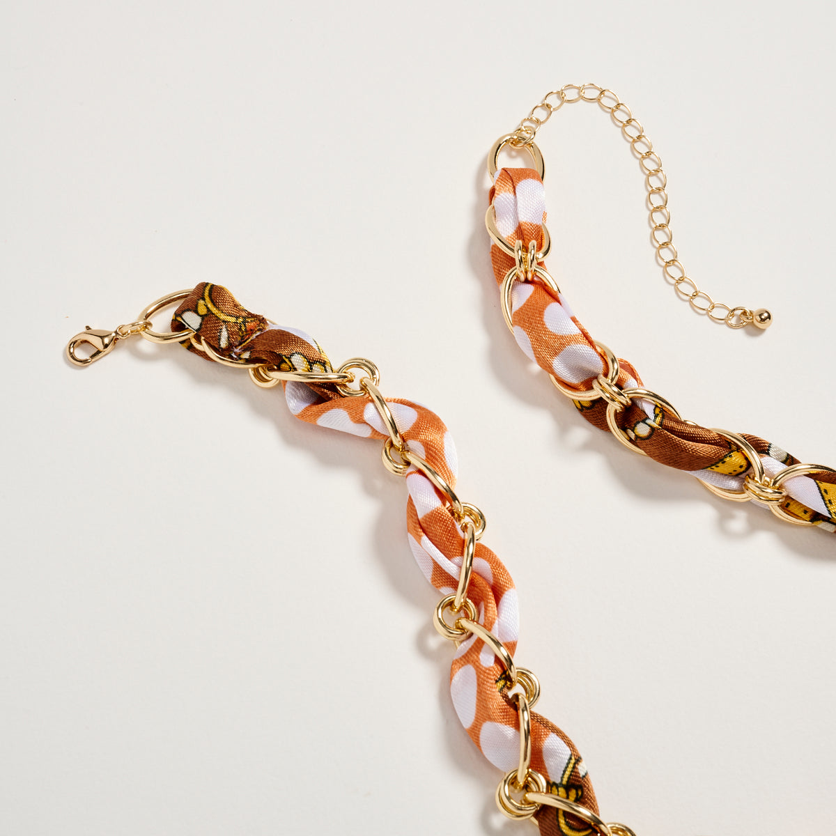 Gold Sun Charm Scarf Necklace – Brown Silk Chain Statement Necklace for Women