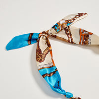 Blue & Ivory Charm Scarf Necklace – Gold Heart & Pearl Statement Tie Necklace